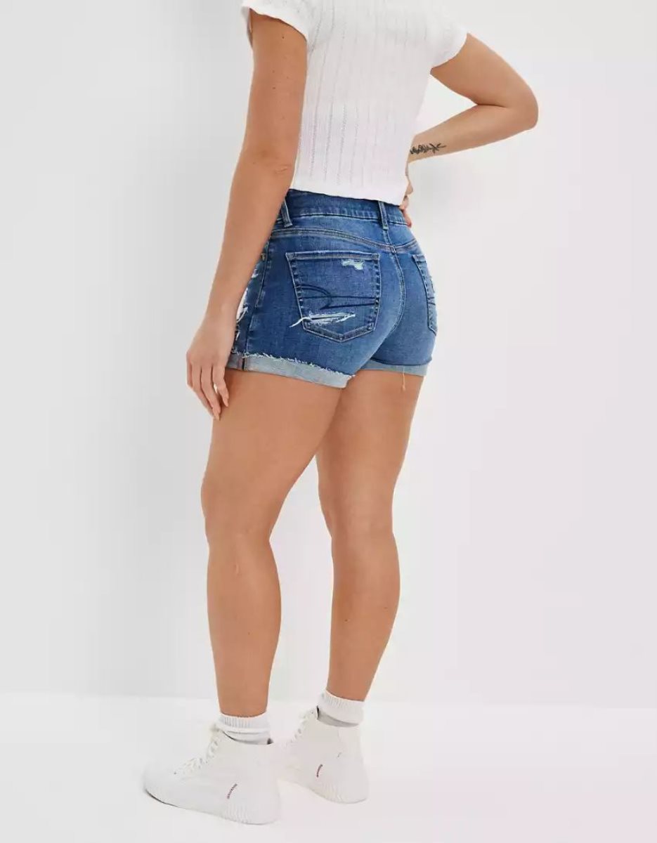 Shorts American Eagle AE Ne(x)t Level Curvy Denim Midi Indigo Lavage Femme | QCB-52880165